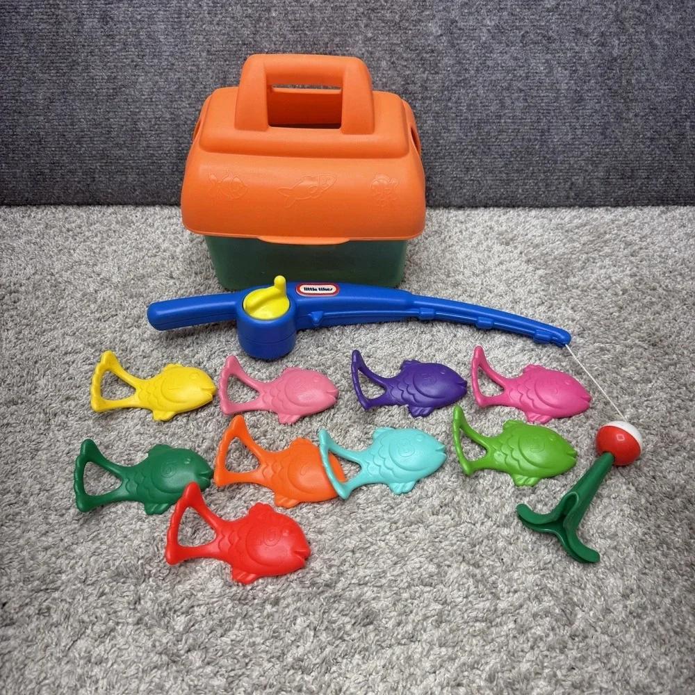 Vintage Little Tikes Catch & Count Fishing set tackle box pole kids toy (read)